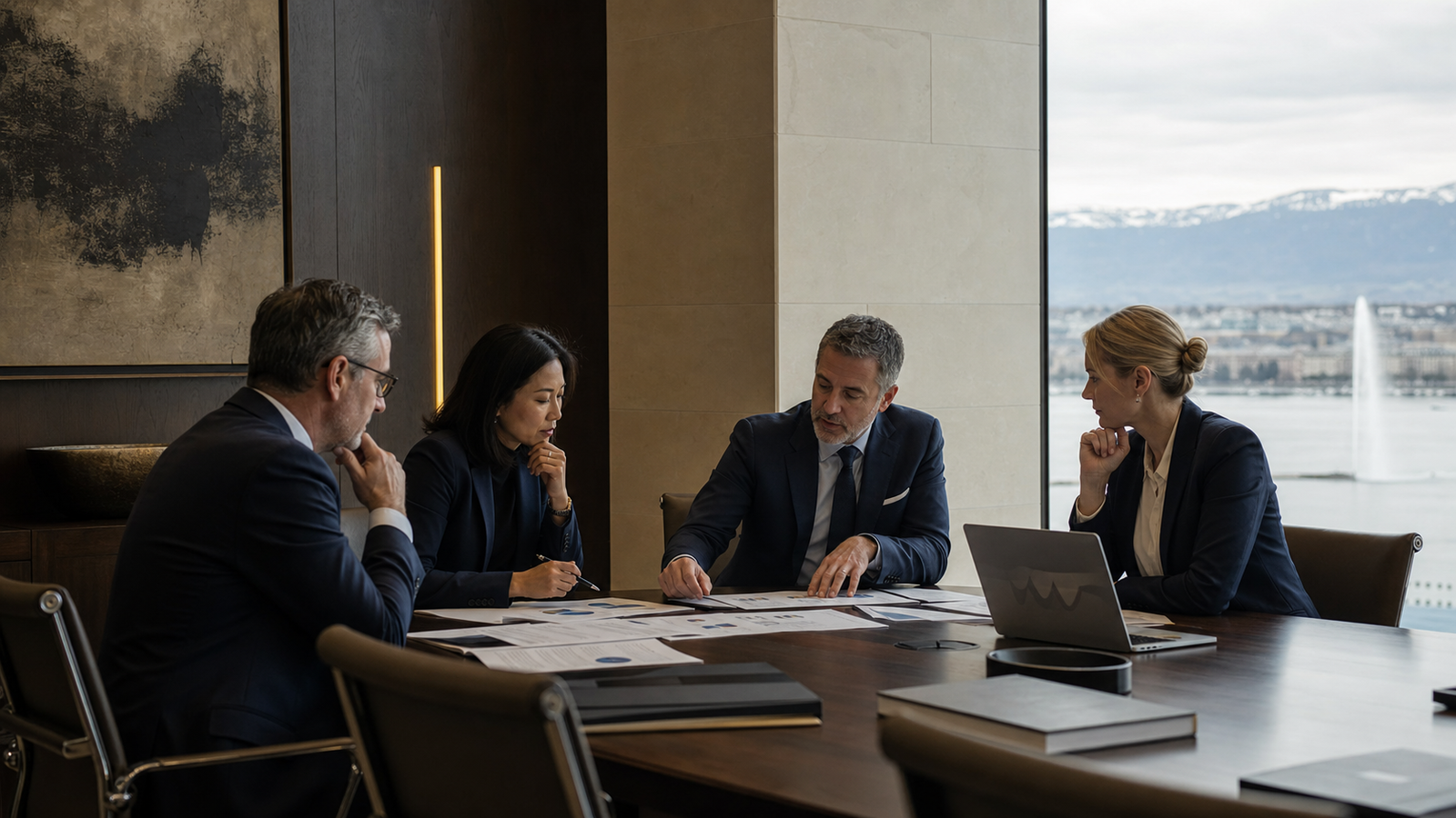 Professionals reviewing a portfolio of company participations